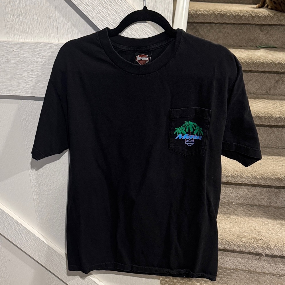 Harley-Davidson Black T-Shirt with Palm Tree Design